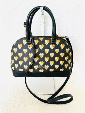 Coach Grey Dome Satchel with Yellow and White Heart Print
